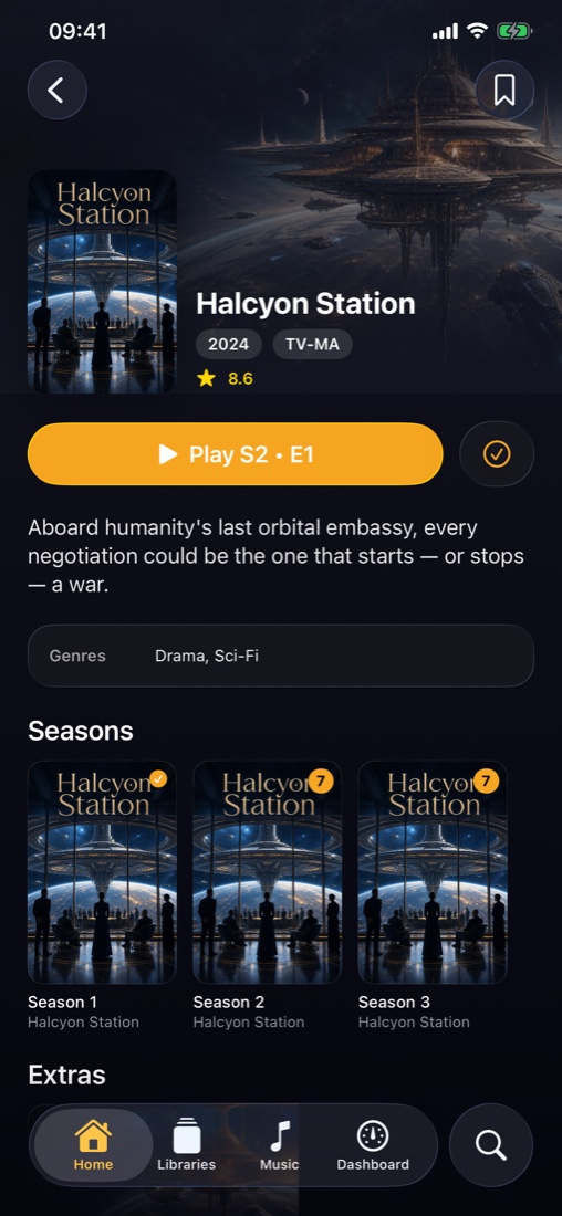 Interteno show detail screen with seasons and episode information